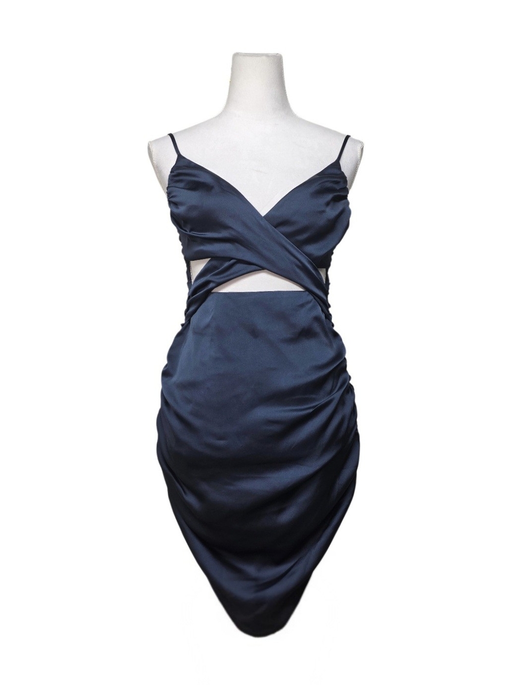 wild fable Blue Navy Satin Mini Dress wCutout Ruched Sides Size Small